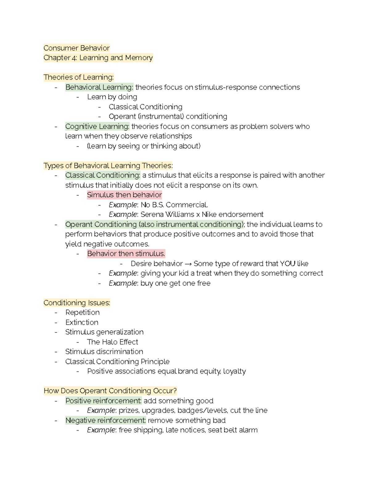 Consumer Behavior Notes - Consumer Behavior Chapter 4: Learning And ...