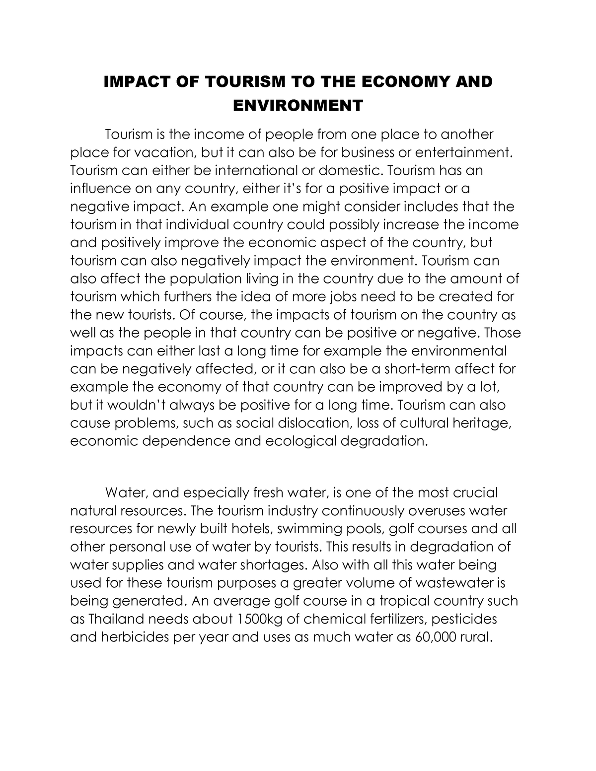 literature review on economic impact of tourism