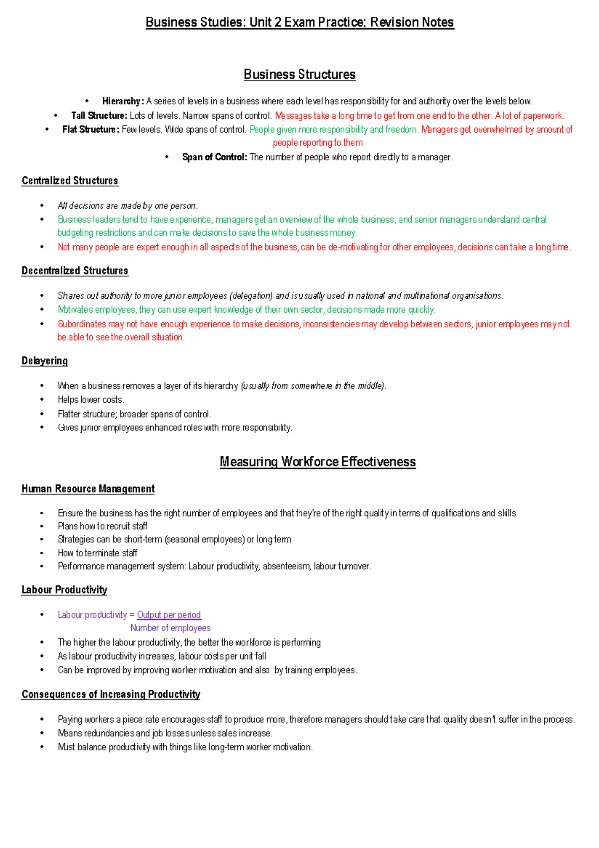 Unit 2 Notes Business - Business Studies: Unit 2 Exam Practice ...