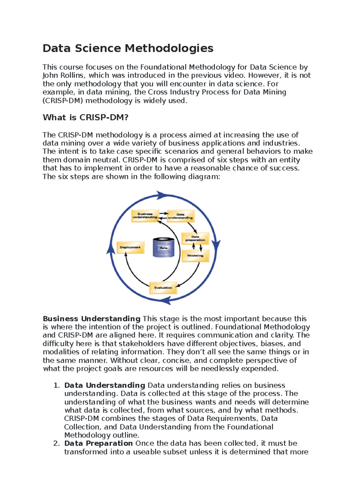 Ef - zaaa - Data Science Methodologies This course focuses on the ...