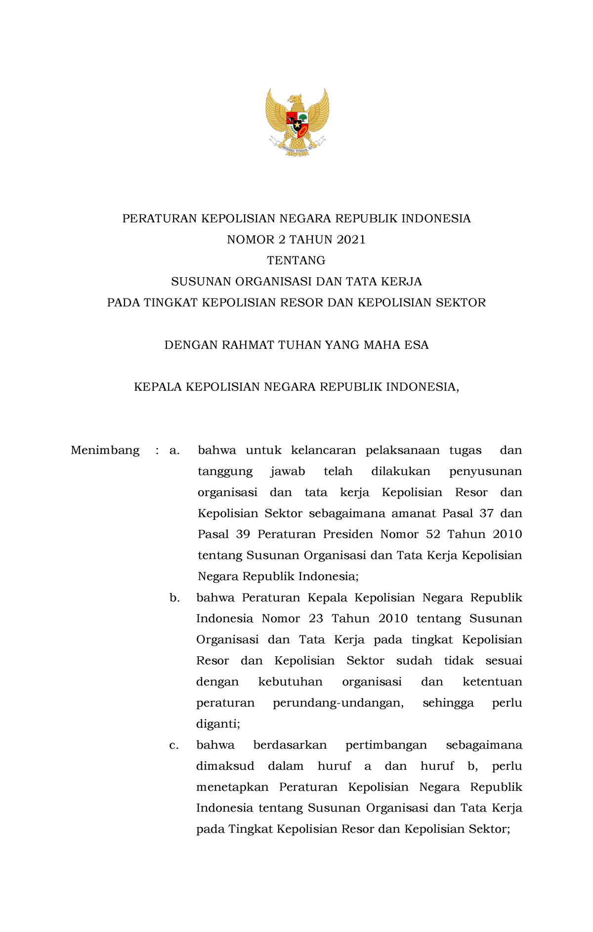 Perpol 2th2021ttgsotkpolres - PERATURAN KEPOLISIAN NEGARA REPUBLIK ...