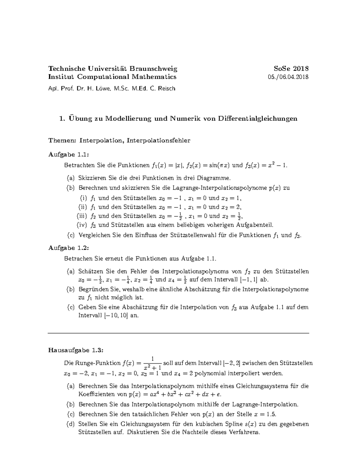 Nu Mo01 - Übung 1 - Technische Universit ̈at Braunschweig SoSe 2018 ...