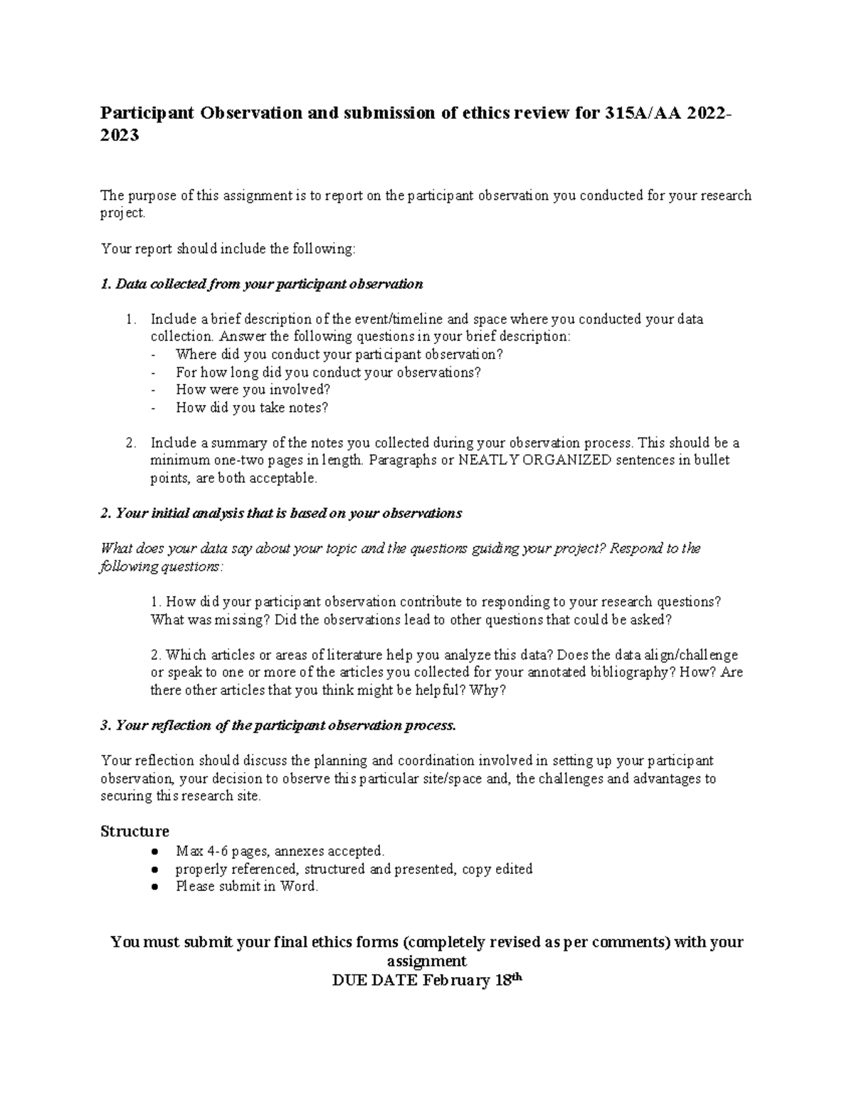 Participant Observation Report 315 - Participant Observation and ...