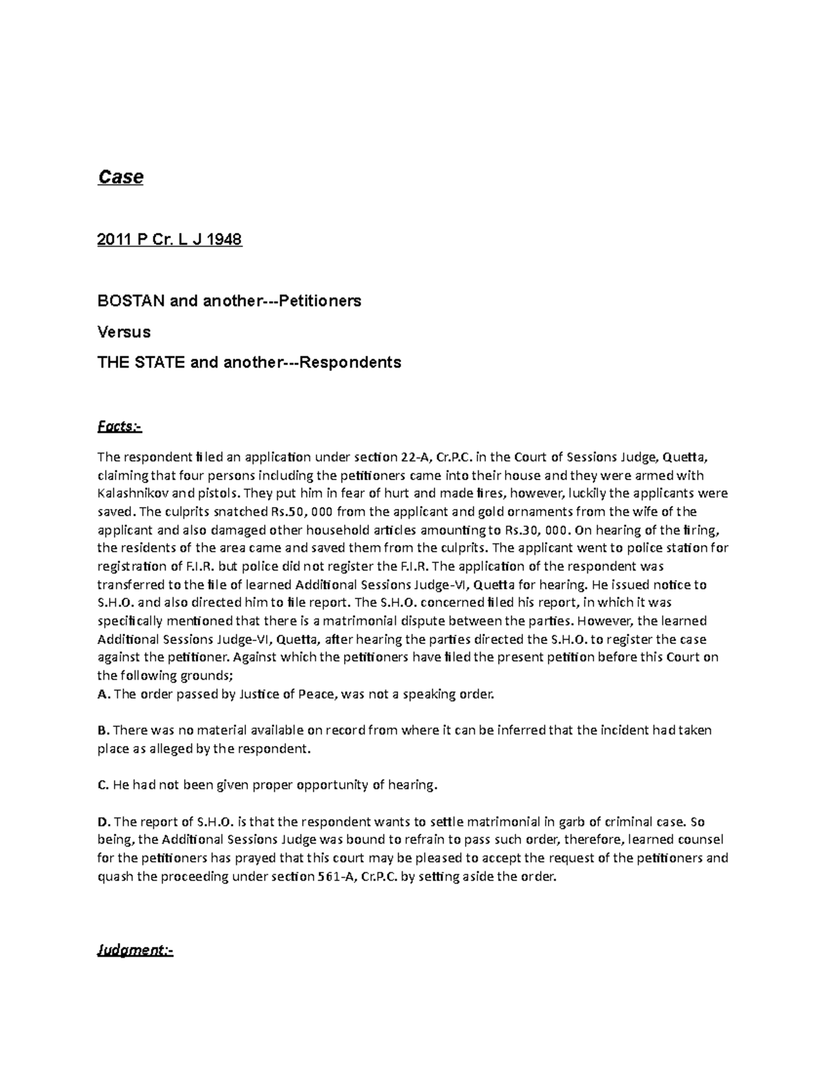 Crpc Case Summary of Crpc Case 2011 P Cr. L J 1948 BOSTAN and