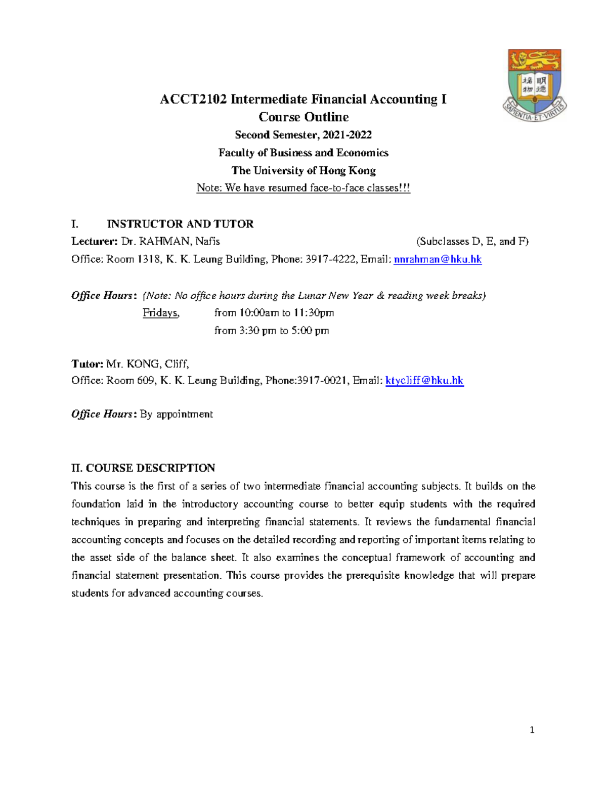 Updated Course Outline Nafis Rahman 2021-2022 - ACCT2102 Intermediate ...