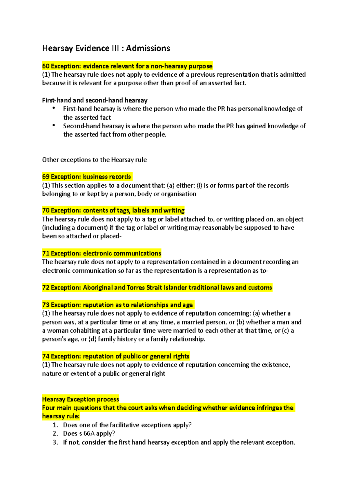 Hearsay Evidence III summary Hearsay Evidence III Admissions 60