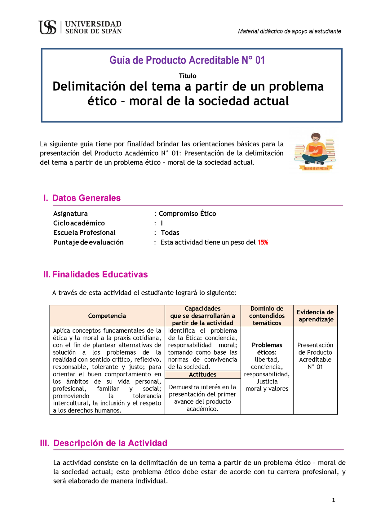 Guía Producto Academico De Compromiso Etico Guía De Producto Acreditable N° 01 Título 0328