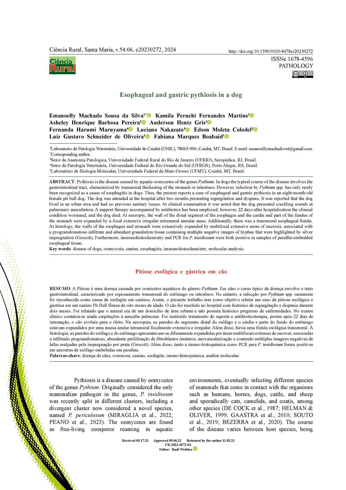 A3 - dsdsd dsdsds - Esophageal and gastric pythiosis in a dog. Ciência ...