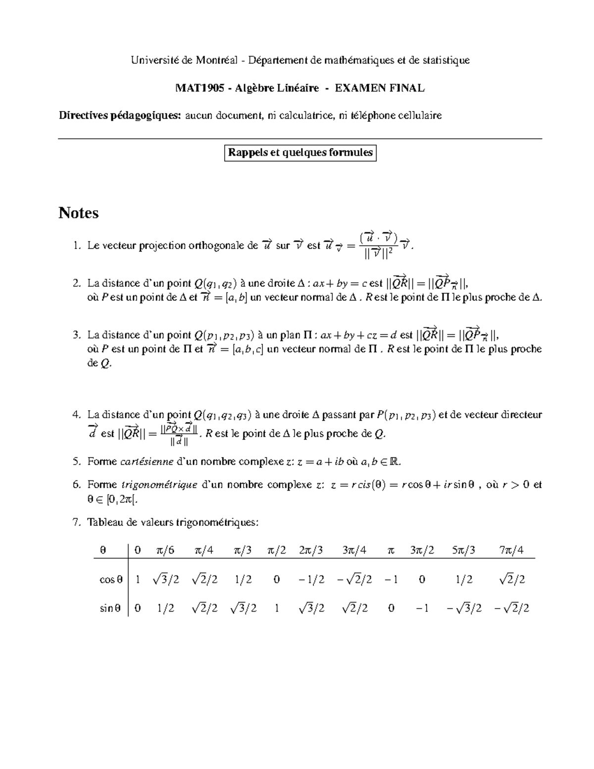 Final Formules - Université de Montréal - Département de mathématiques ...