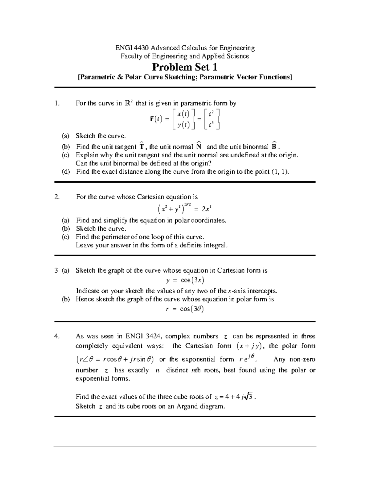 Seminar Assignments Problem Set 1 8 With Answers Parametric And Polar Curve Sketching Partial Differential Equations Studocu