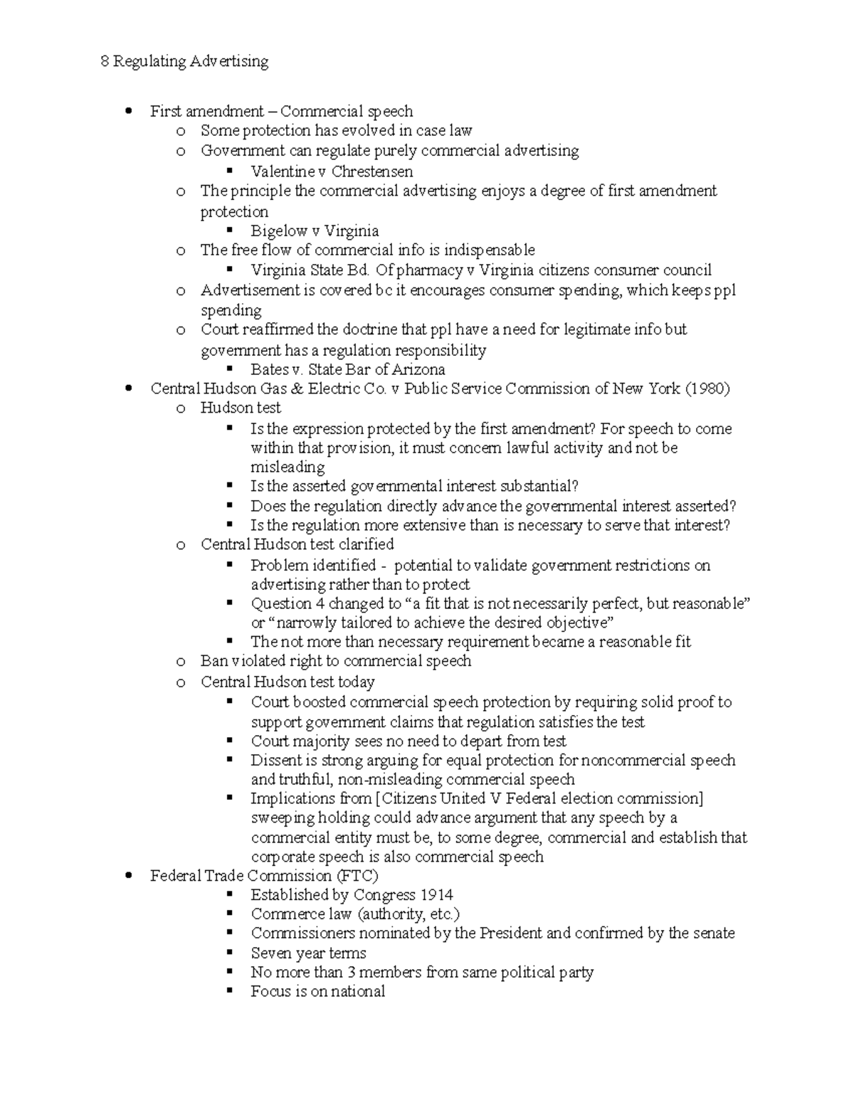 8 Commercial Speech Lecture notes 3 8 Regulating Advertising First