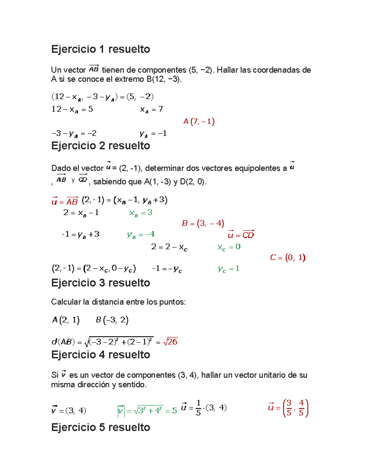 Vectores ejercicios resueltos - Un vector tienen de componentes (5, −2 ...