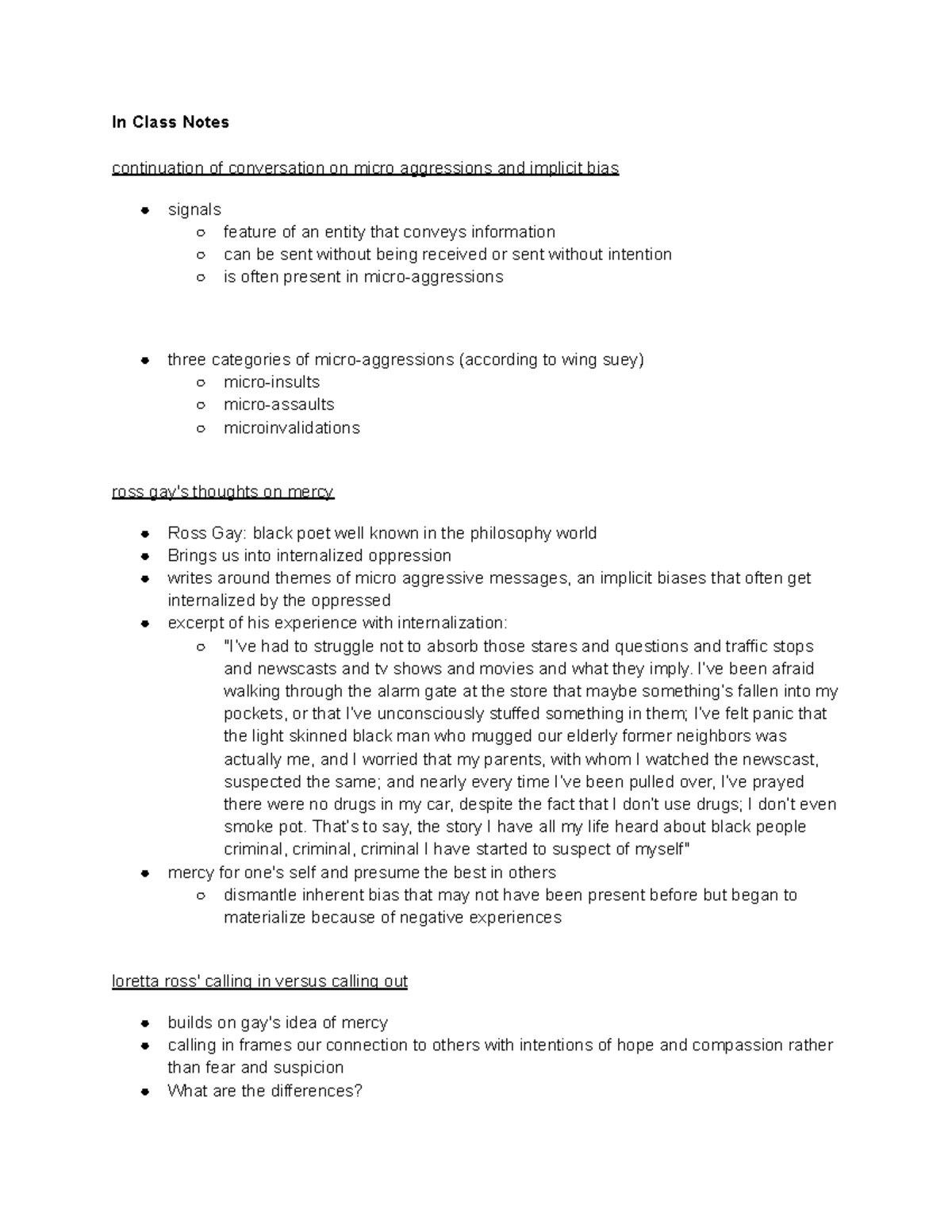 Ethics Lecture 04/25 - In Class Notes continuation of conversation on ...