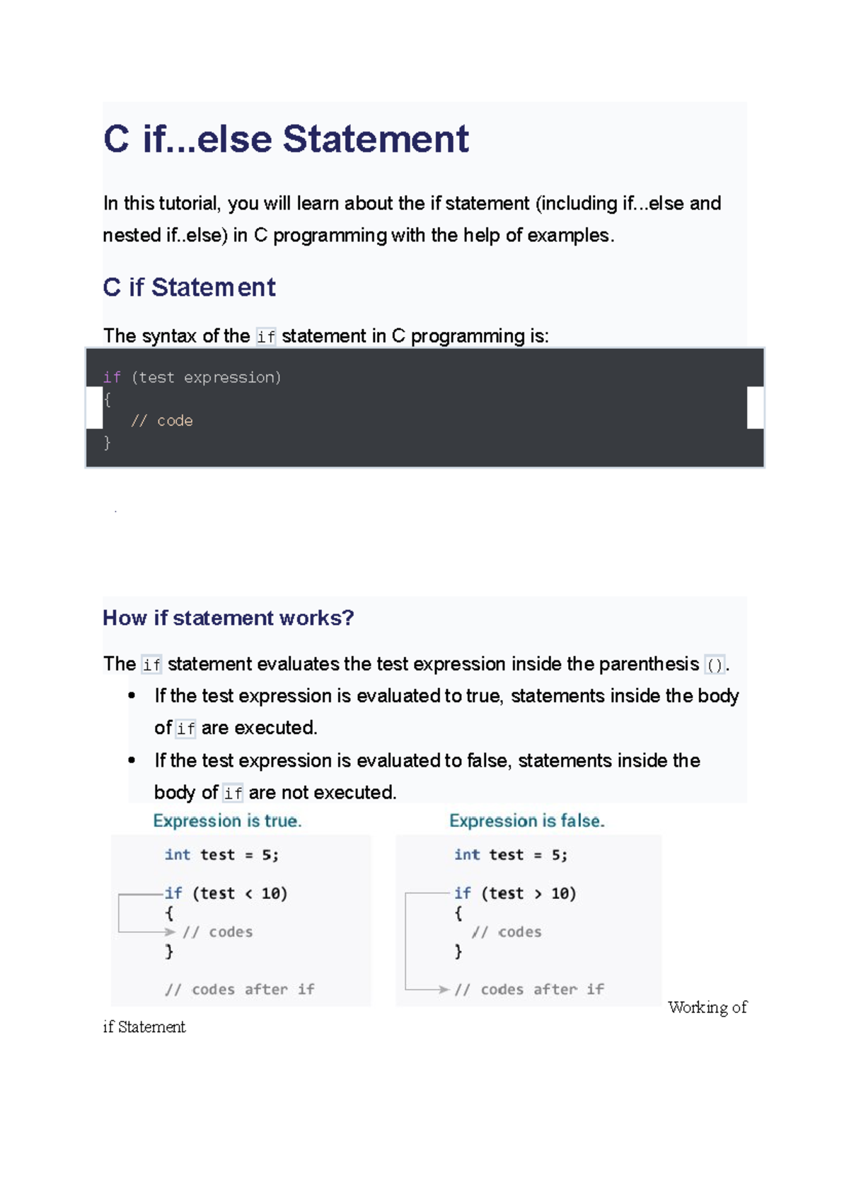 C statements - In this tatement (including if...else and nested if ...