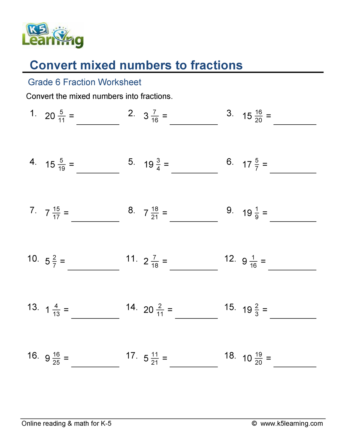 Grade 6 converting mixed numbers to fractions d - admn4957 - Algoma ...