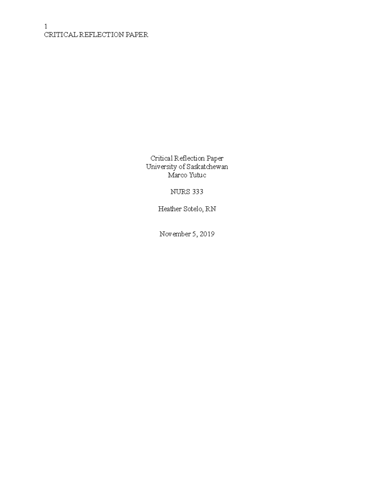 Critical Reflection Paper-2 - University of SaskatchewanCritical ...