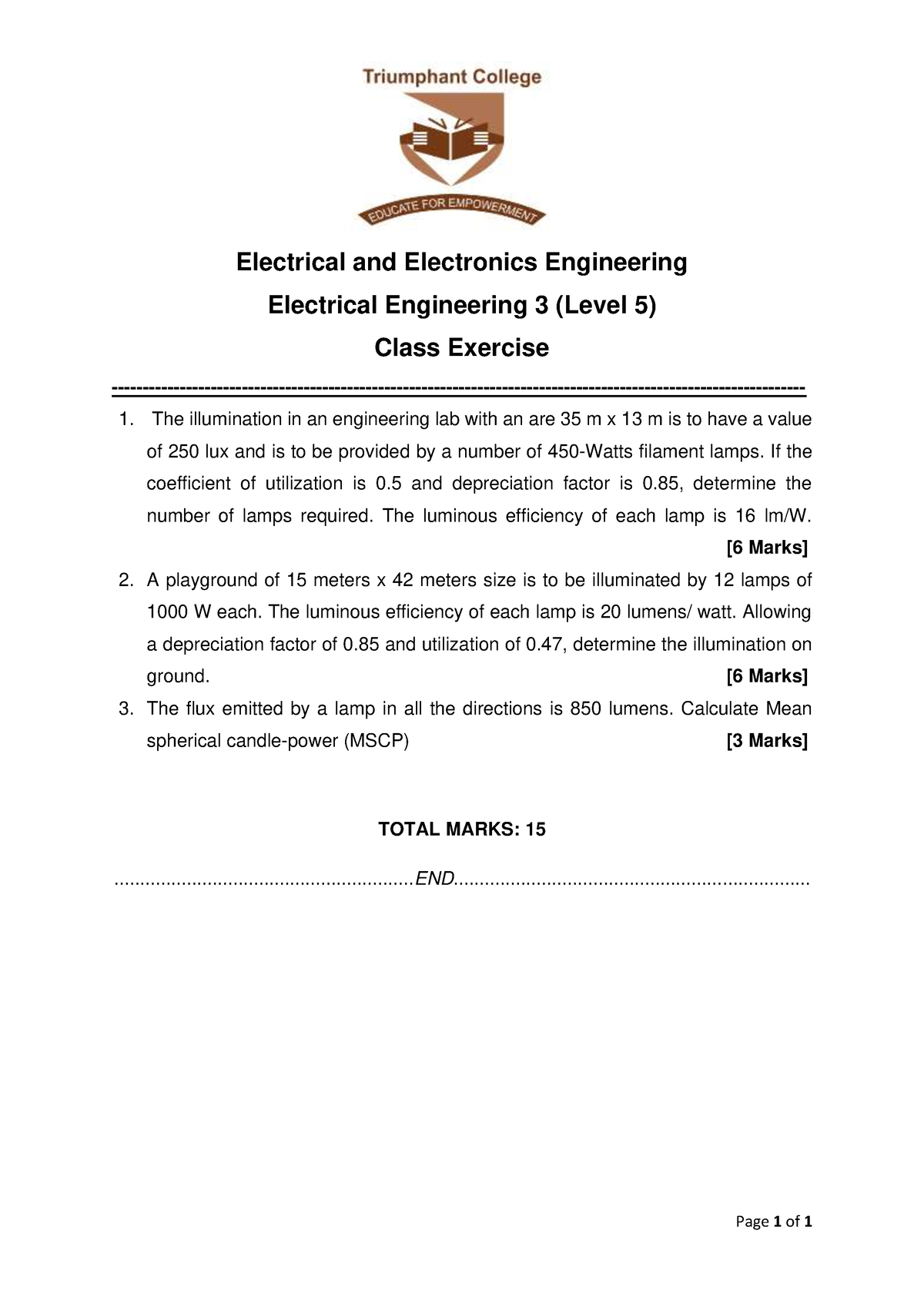 Class Exercise EE3 - Page 1 Of 1 Electrical And Electronics Engineering ...