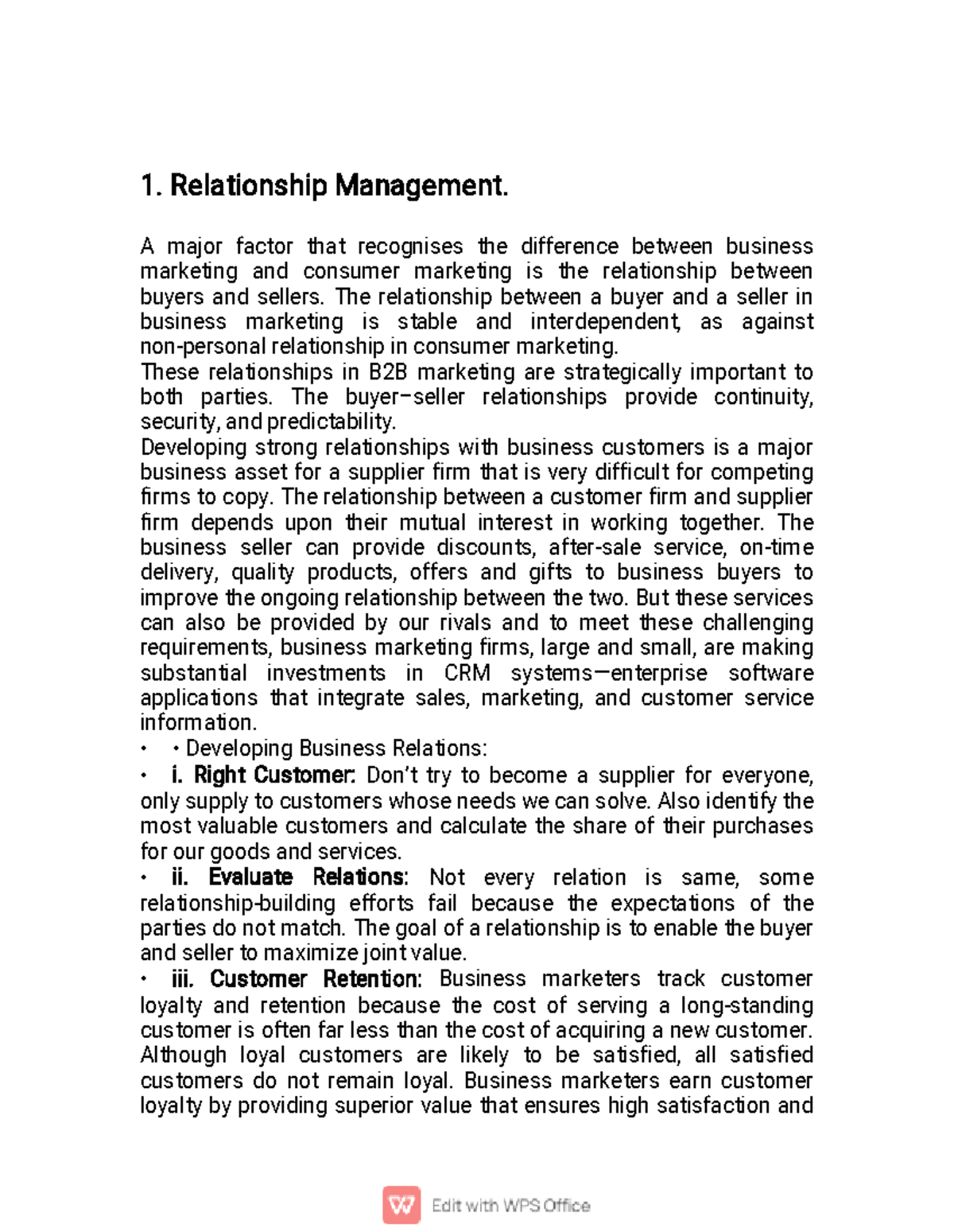 Business Marketing U234 - 1. Relationship Management. A Major Factor ...