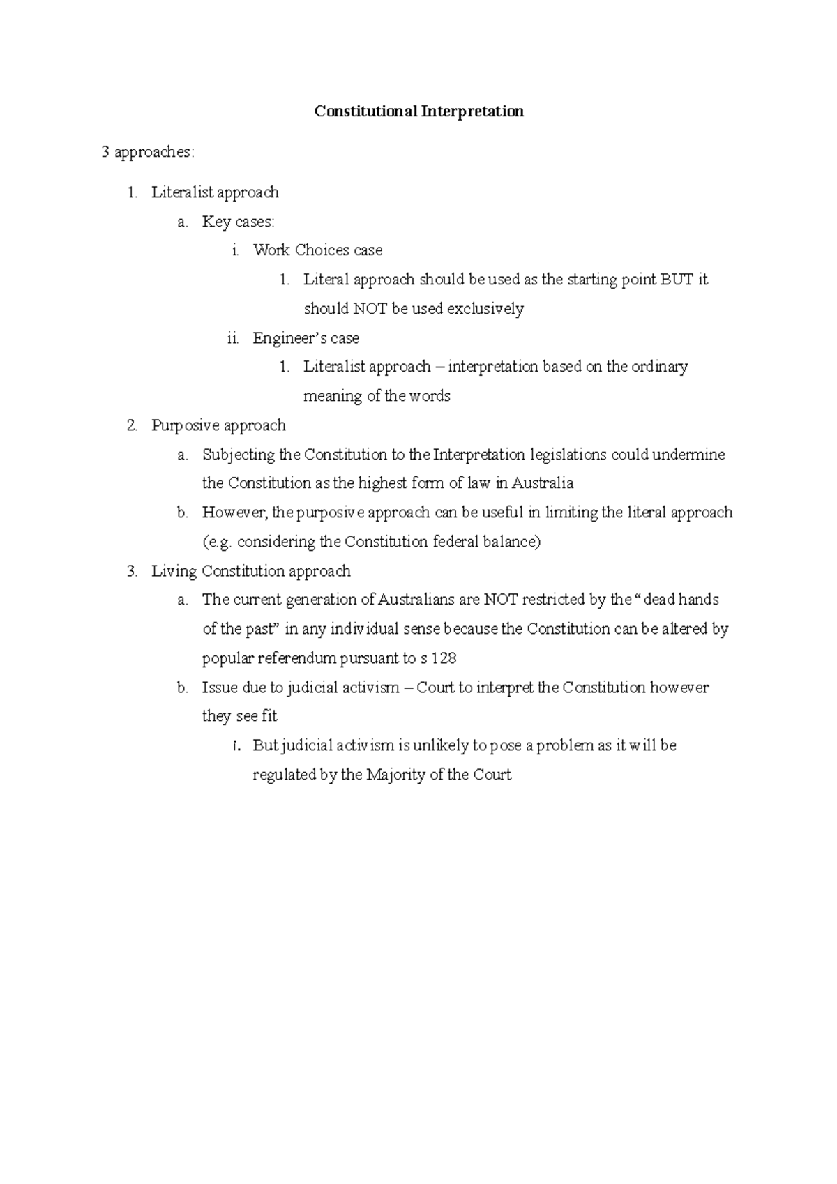 Exam Notes Constitutional Interpretation Constitutional Exam Notes Constitutional Interpretation Constitutional