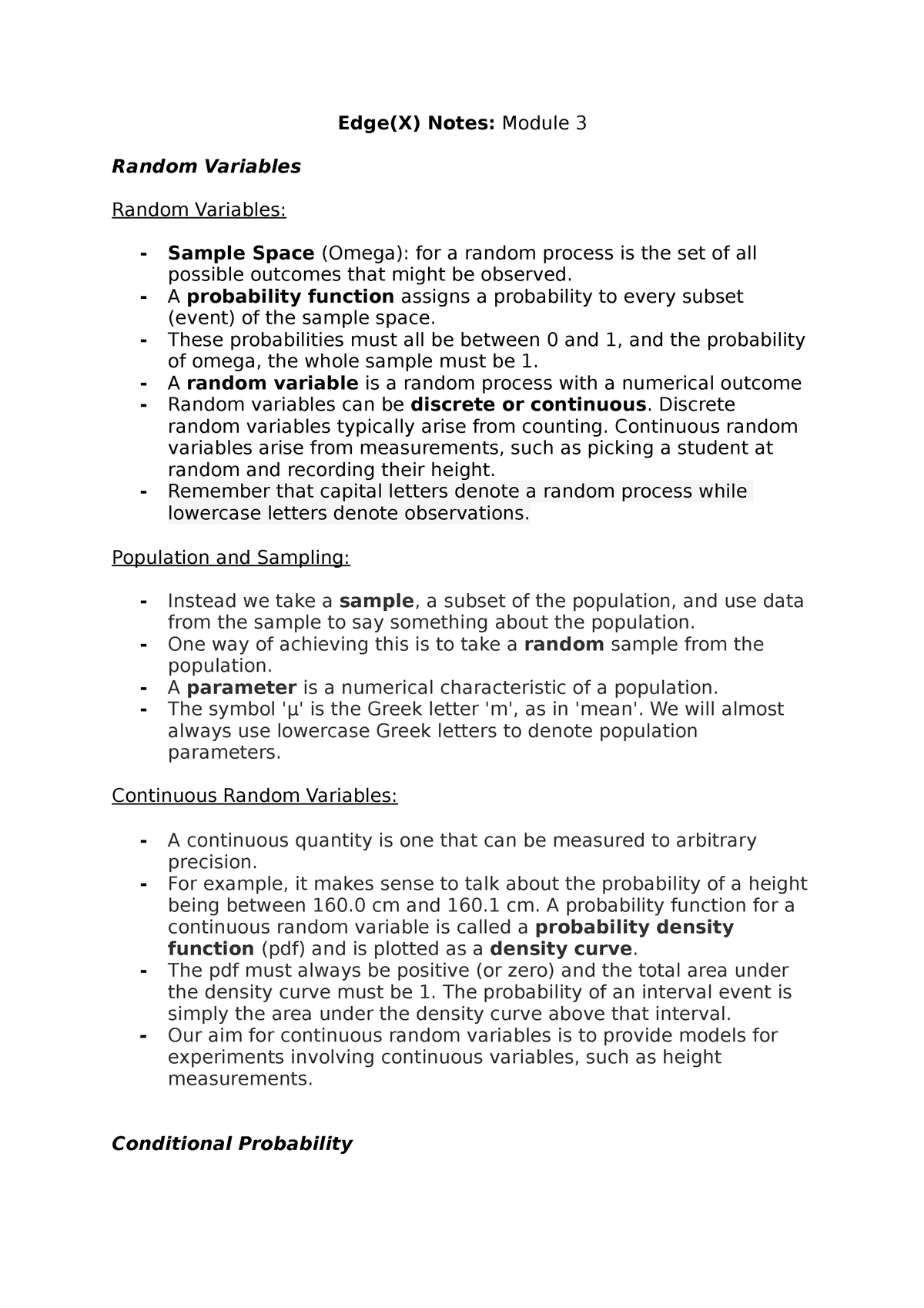 Module 3 - Edge(X) Notes: Module 3 Random Variables Random Variables ...