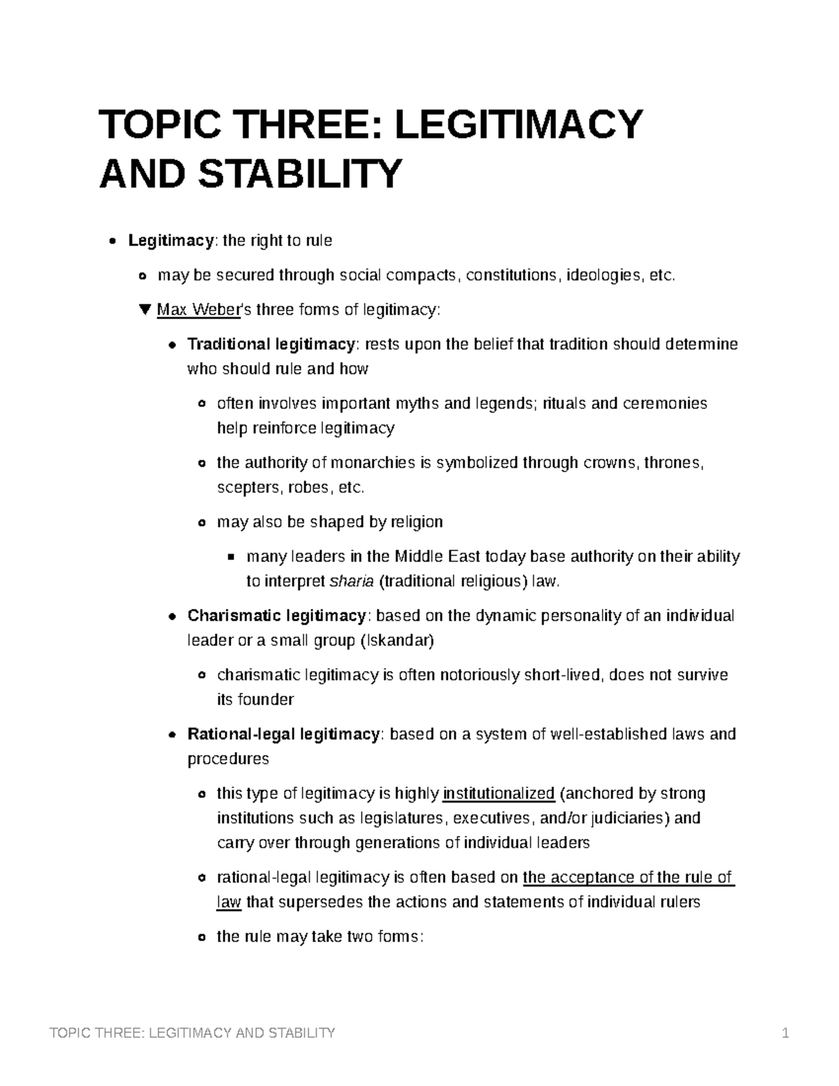 Topic Three Legitimacy AND Stability - TOPIC THREE: LEGITIMACY AND ...