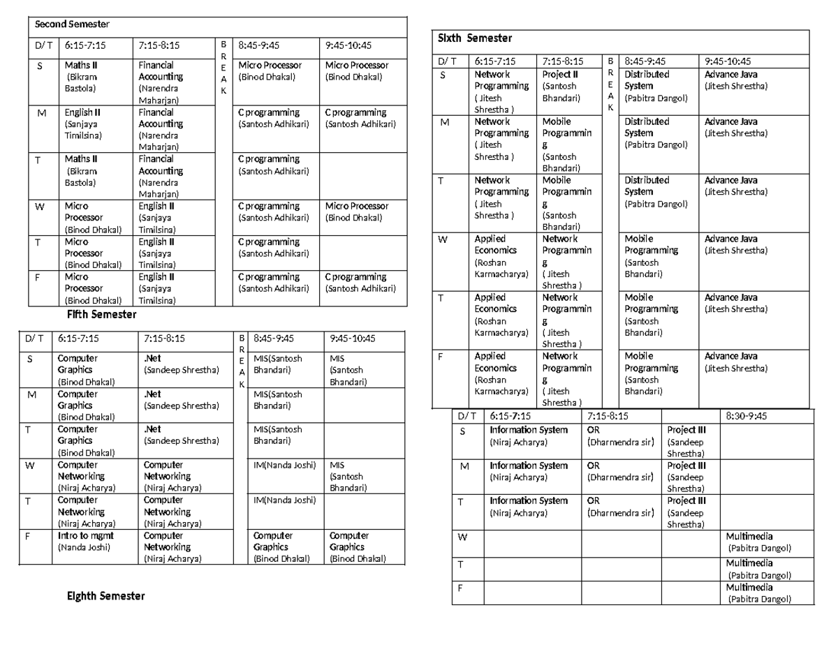 New routine 2081 - jkkk - Fifth Semester D/ T 6:15-7:15 7:15-8:15 B R E ...