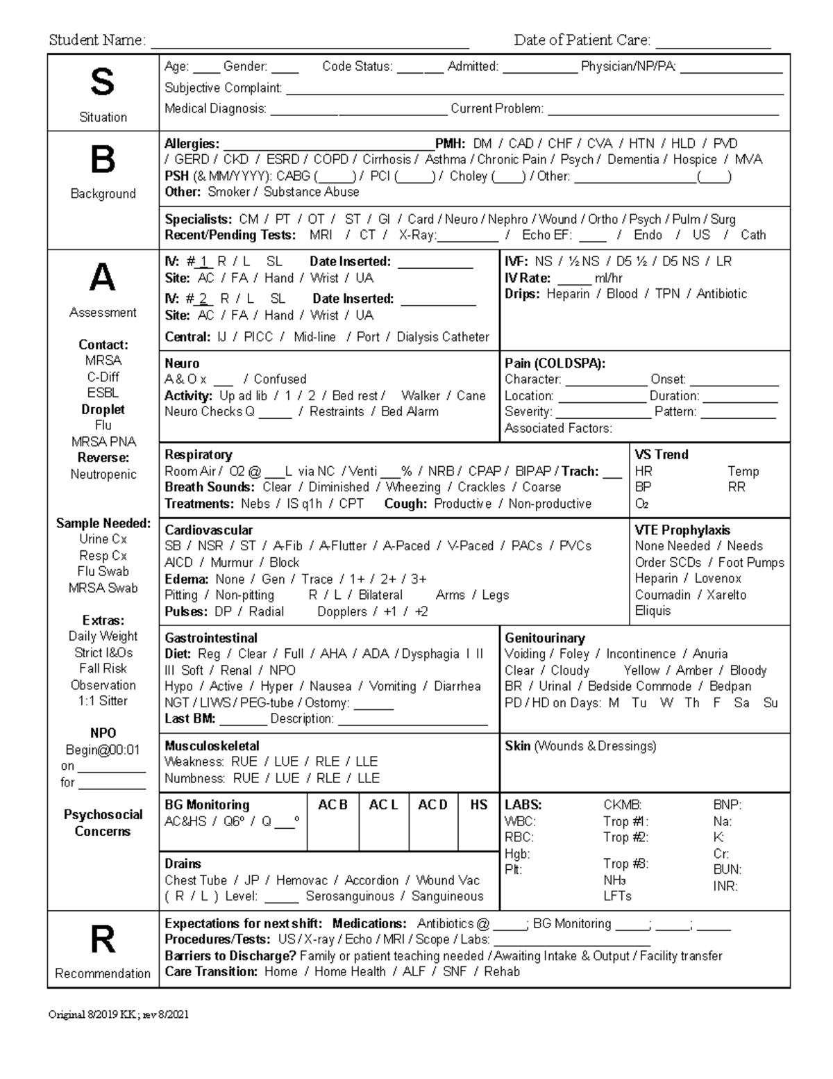 SBAR Communication Form-rev Fall 21 - Student Name