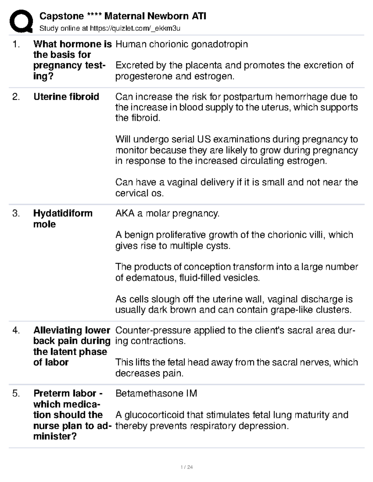 ATI Maternity proc Study online at quizlet/_ekkm3u What hormone is