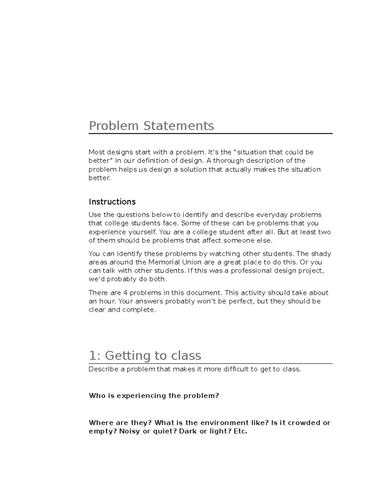 Activity - Problem Statements - Problem Statements Most designs start ...