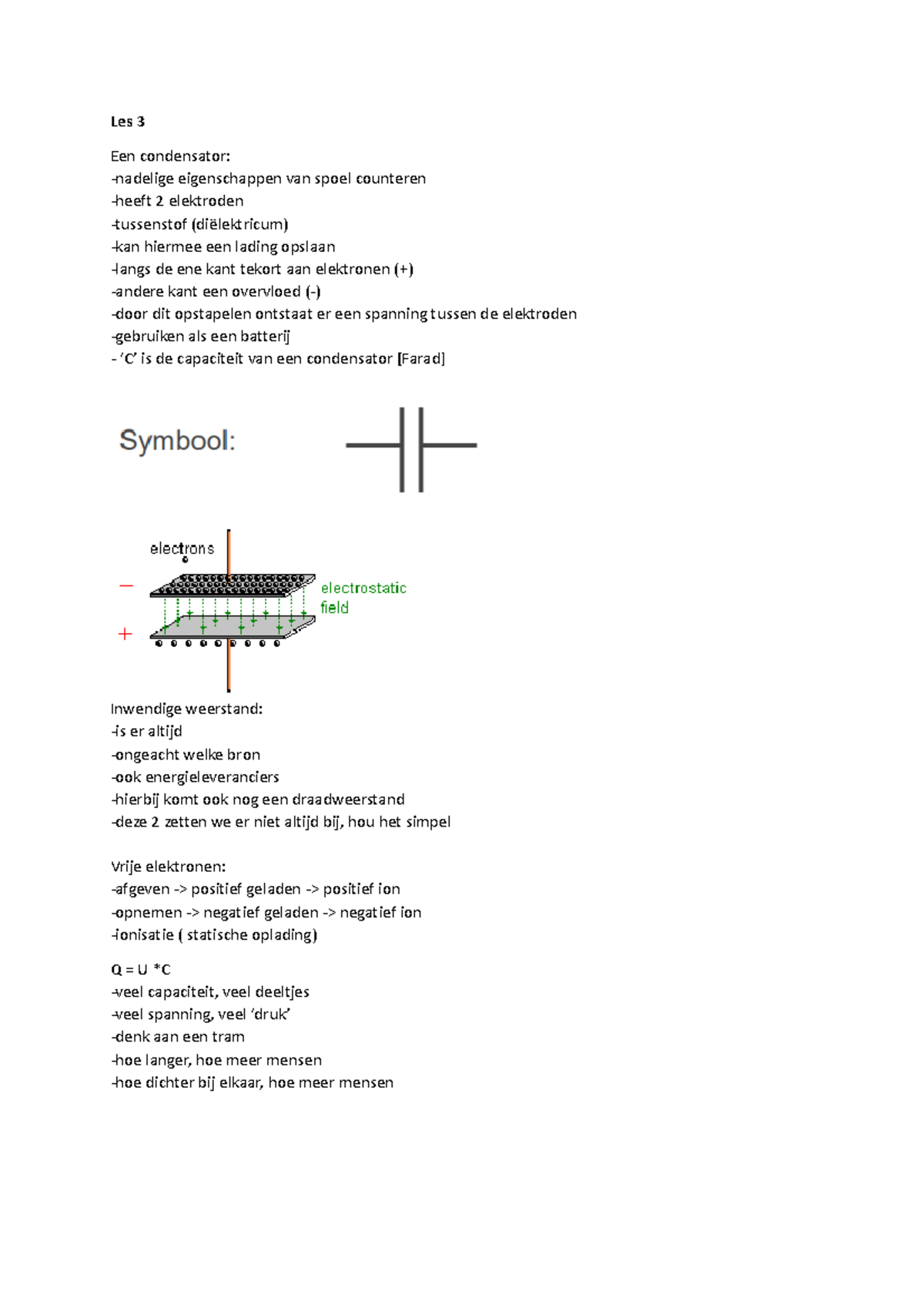 Les 3 Elektriciteit - Les 3 - Les 3 Een Condensator: -nadelige ...