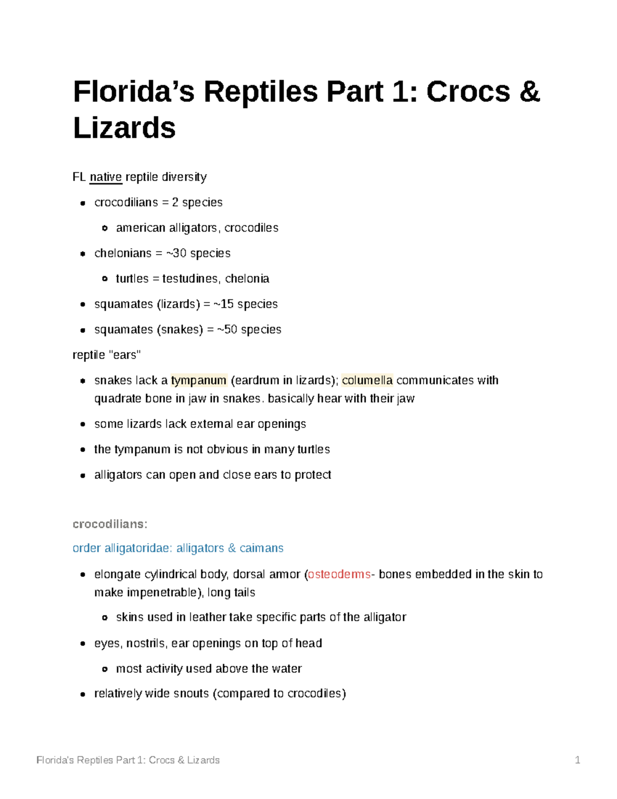 WIS3042 Reptiles 3 Friday, March 3, Spring 2023. Florida native reptile diversity