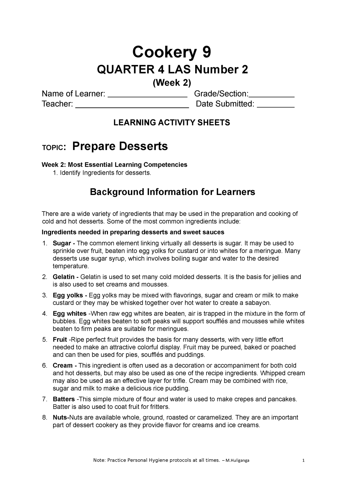 Cookery 9 Quarter 4 LAS Number 2 - Cookery 9 QUARTER 4 LAS Number 2 ...