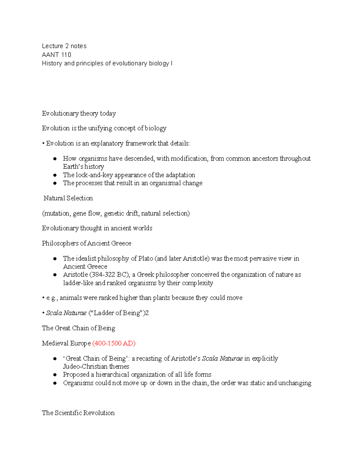 Lecture 2 notes - Lecture 2 notes AANT 110 History and principles of ...