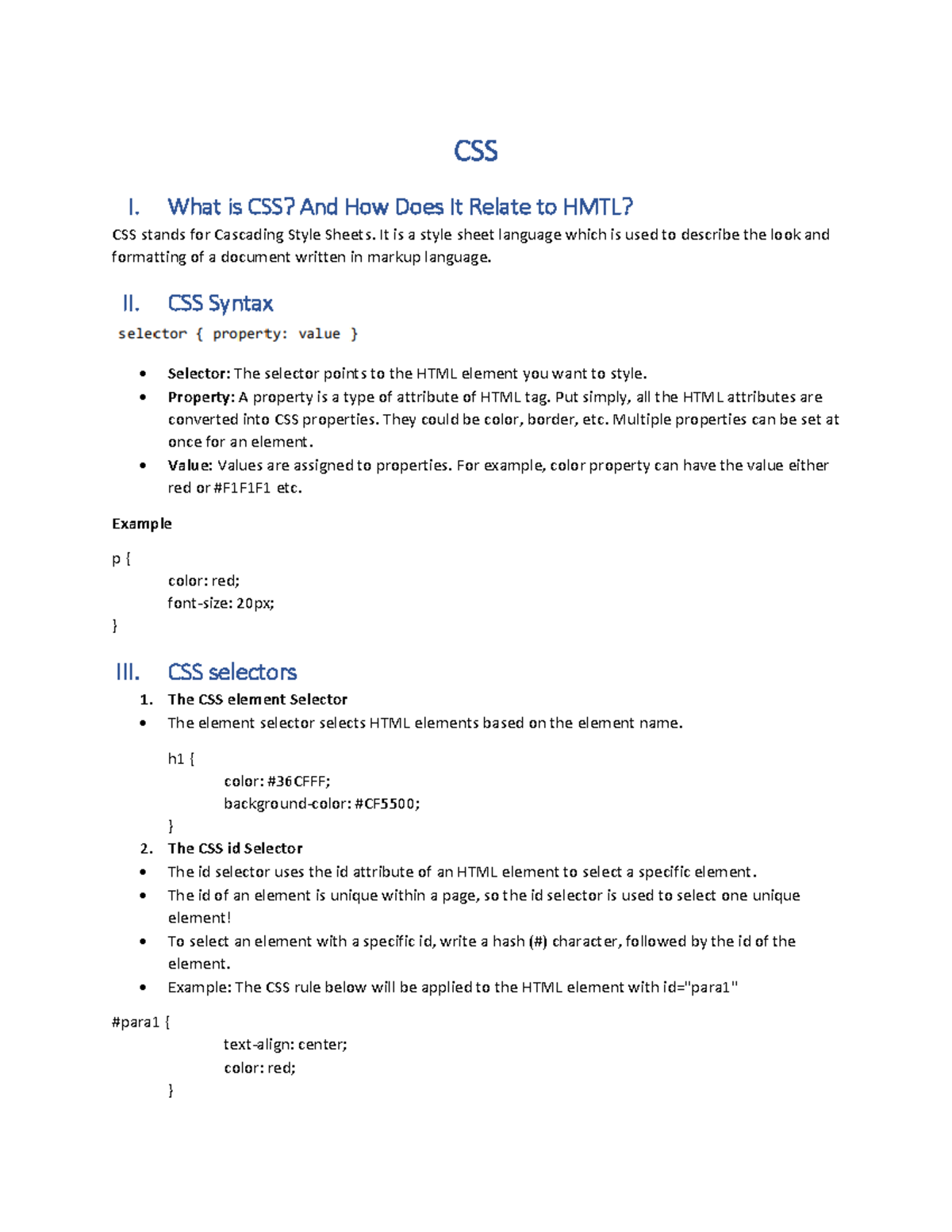 CSS1 - CSS notes - CSS I. What is CSS? And How Does It Relate to HMTL ...