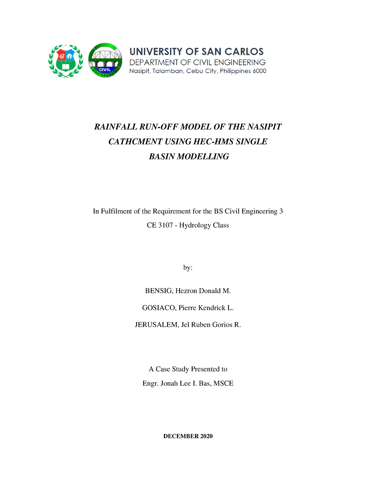 Rainfall Run-off Model of the Nasipit Catchment using HEC-HMS Single ...