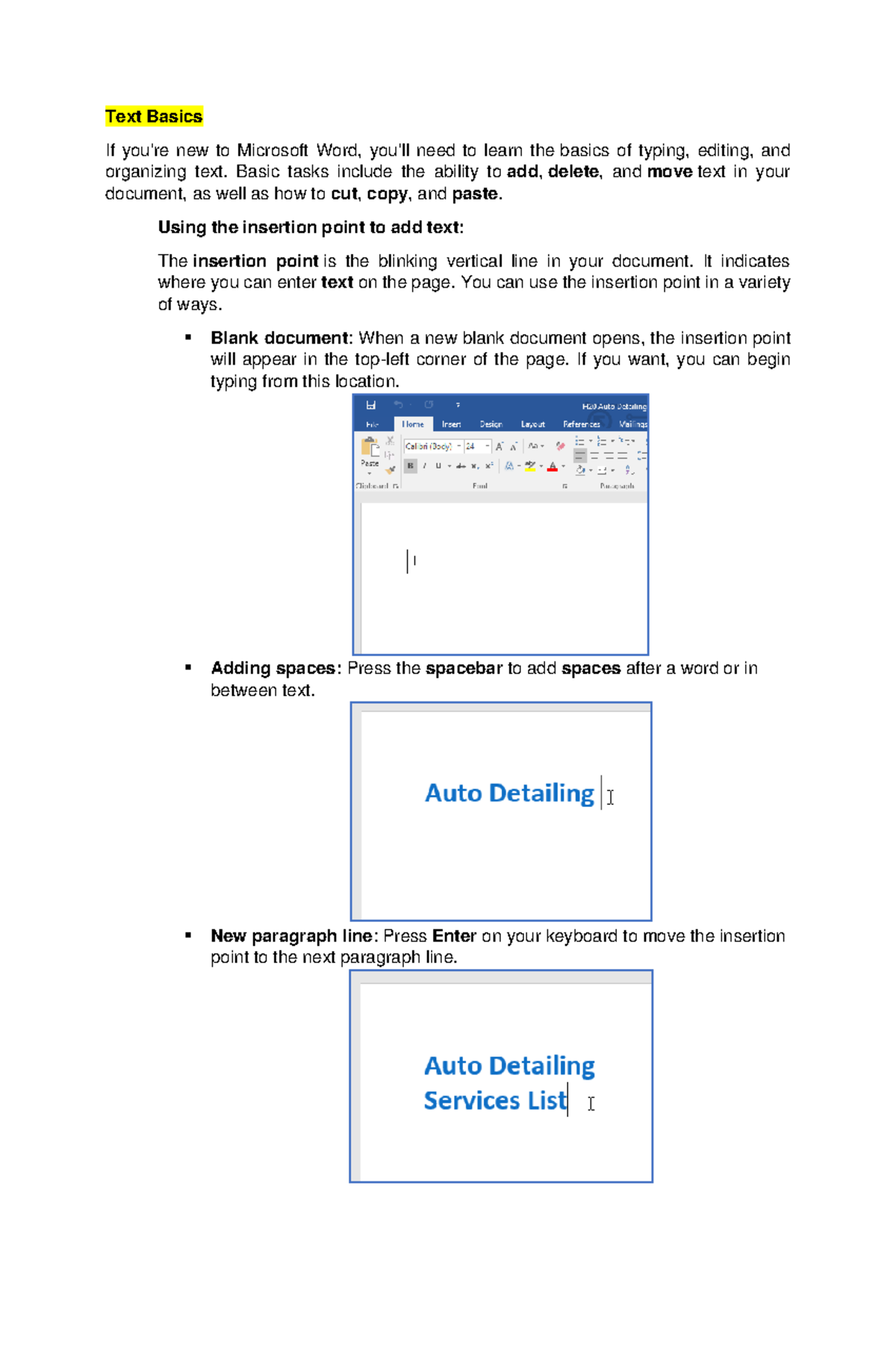 Lesson 4 Working with Texts - Text Basics If you're new to Microsoft ...