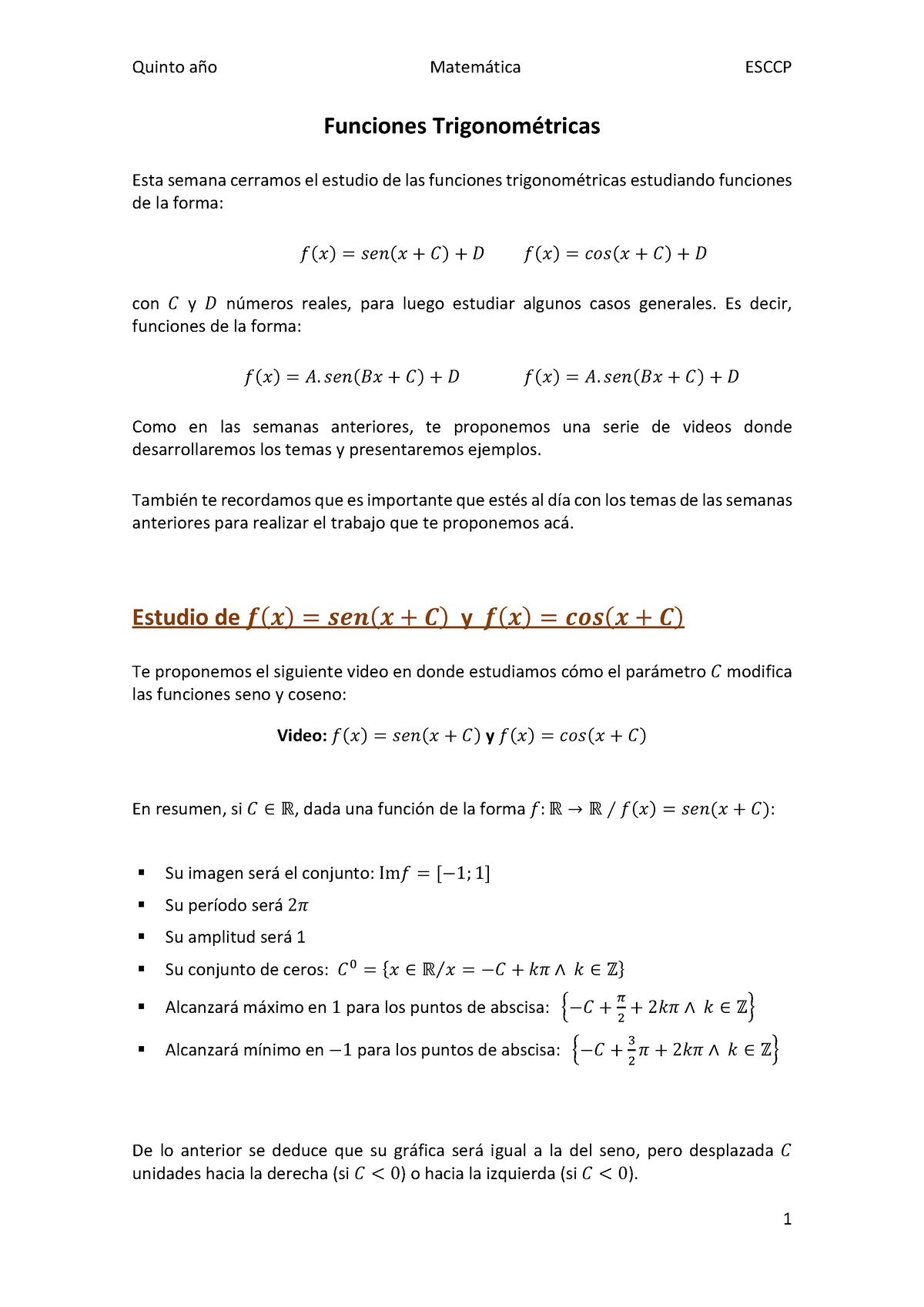 Funciones Trigonométricas. Funciones Seno Y Coseno - Quinto AÒo Matem ...