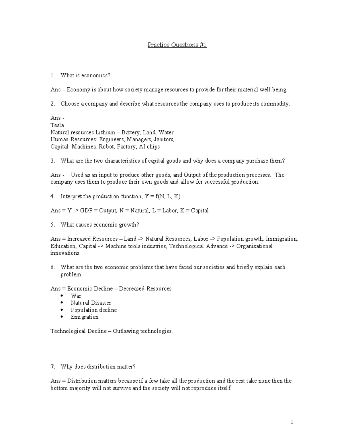 Practice Questions #1-2 Econ - Practice Questions What is economics ...