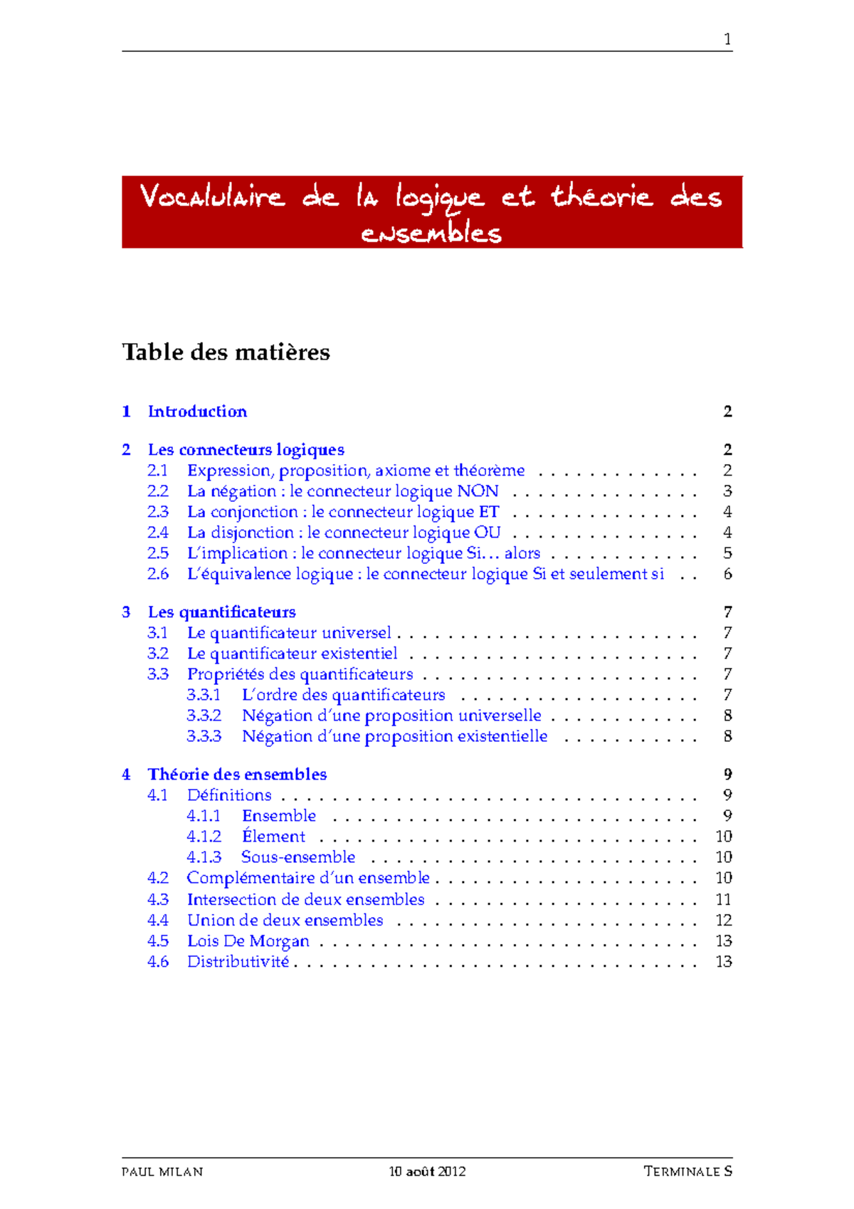 Vocabulaire De La Logique Et Theorie Des Ensembles - Alors 2 L ...