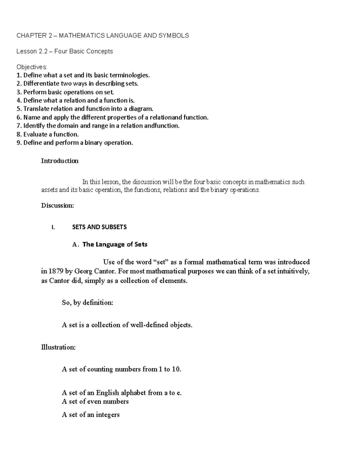 Chapter 2 Lesson 2 - CHAPTER 2 – MATHEMATICS LANGUAGE AND SYMBOLS ...