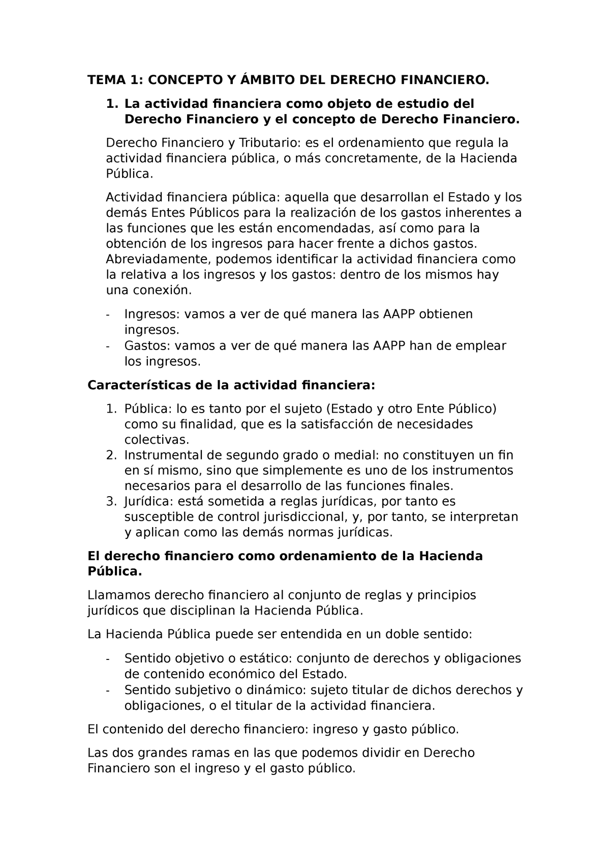 TEMA 1 - Apuntes 1 - TEMA 1: CONCEPTO Y ÁMBITO DEL DERECHO FINANCIERO ...