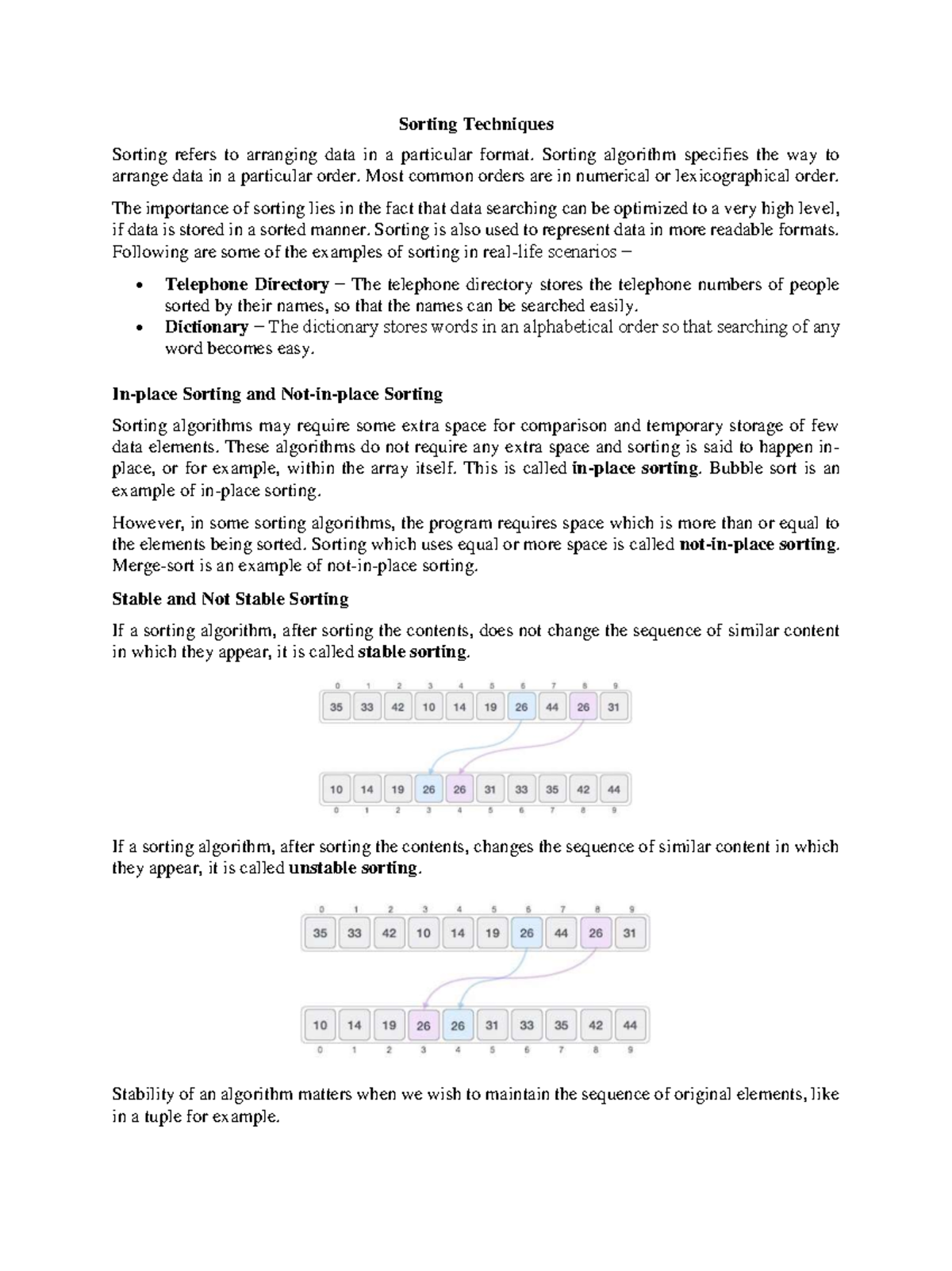 Lecture 11 - Sorting Techniques - Sorting Techniques Sorting refers to ...