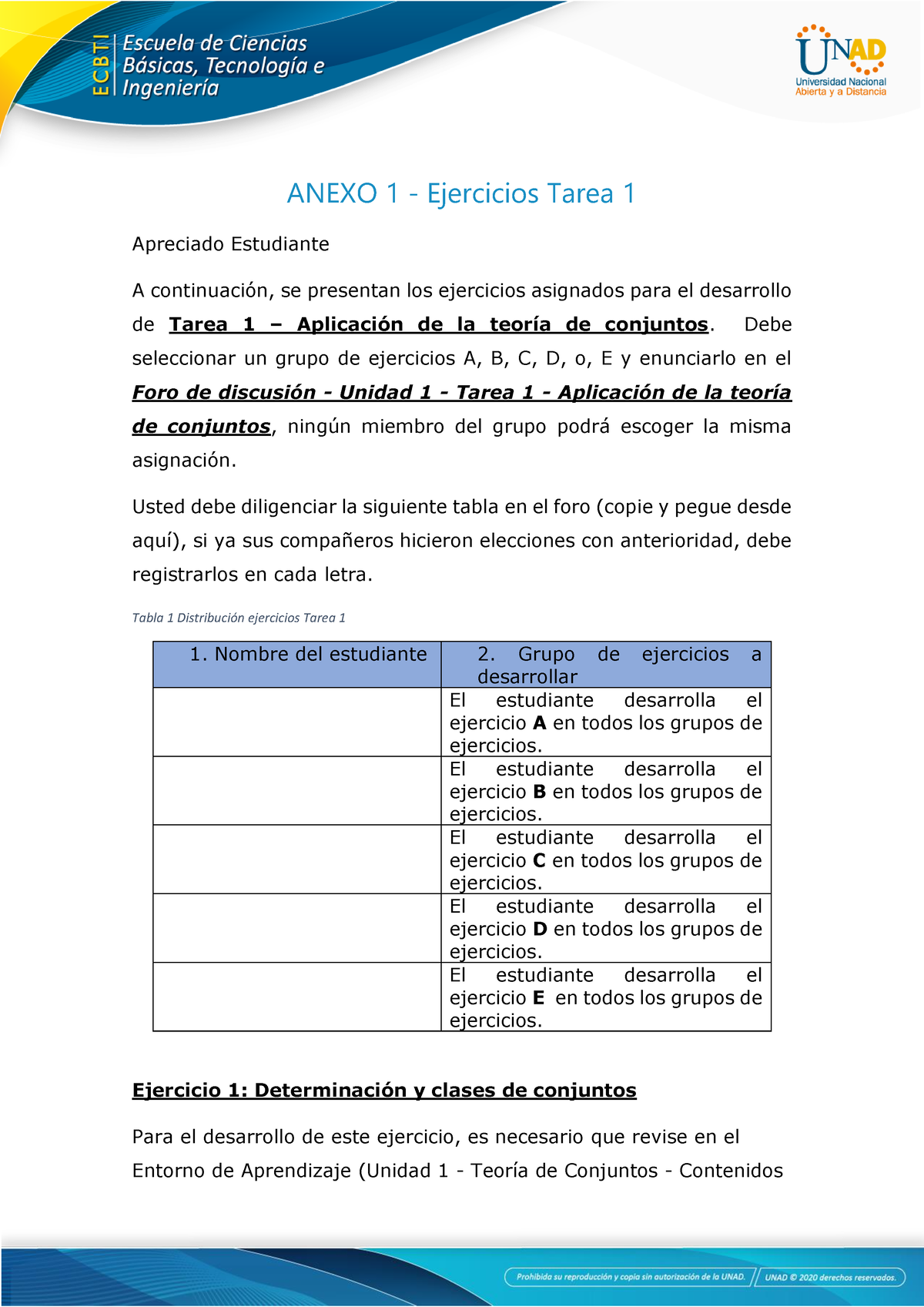 Anexo 1 - Ejercicios Tarea 1 - ANEXO 1 - Ejercicios Tarea 1 Apreciado ...