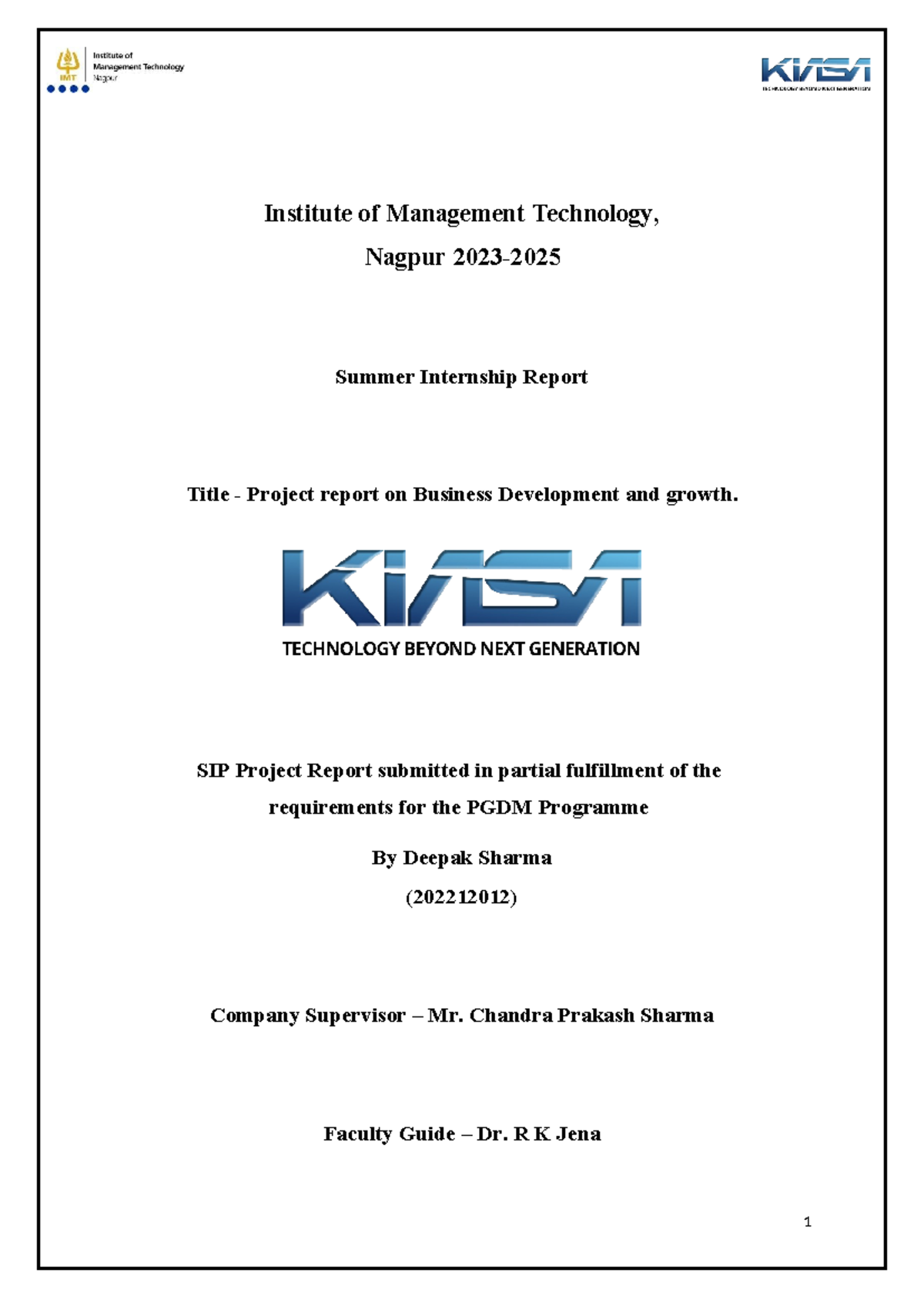 SIP Report Final - SIP reprot for MBA marketing in a product based tech ...