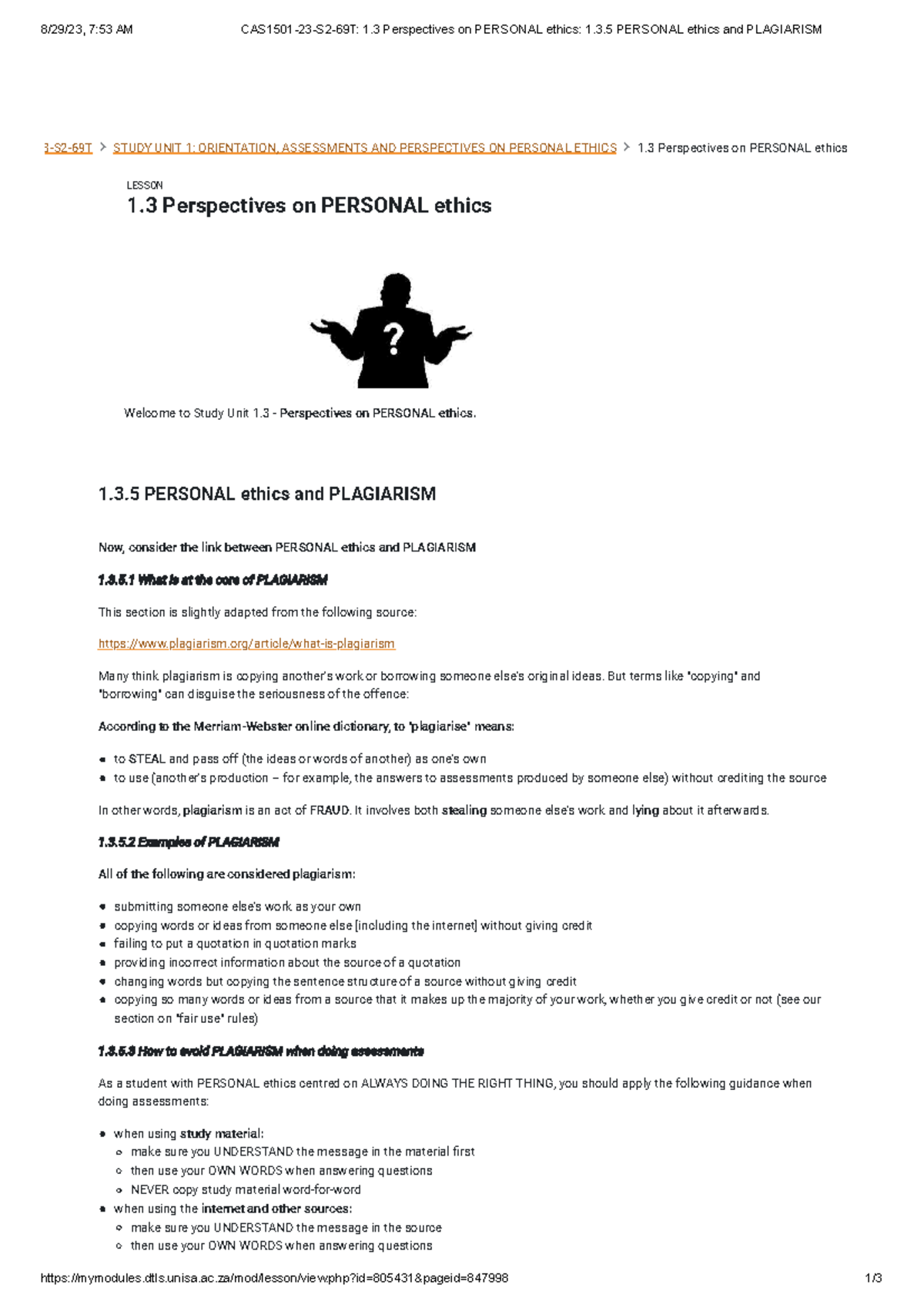 CAS1501-23-S2-69T 1.3 Perspectives on Personal ethics 1.3.5 Personal ...