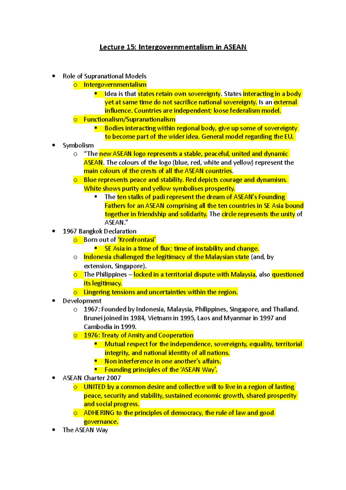 Lecture 15- Intergovernmentalism in Asean - Lecture 15 ...