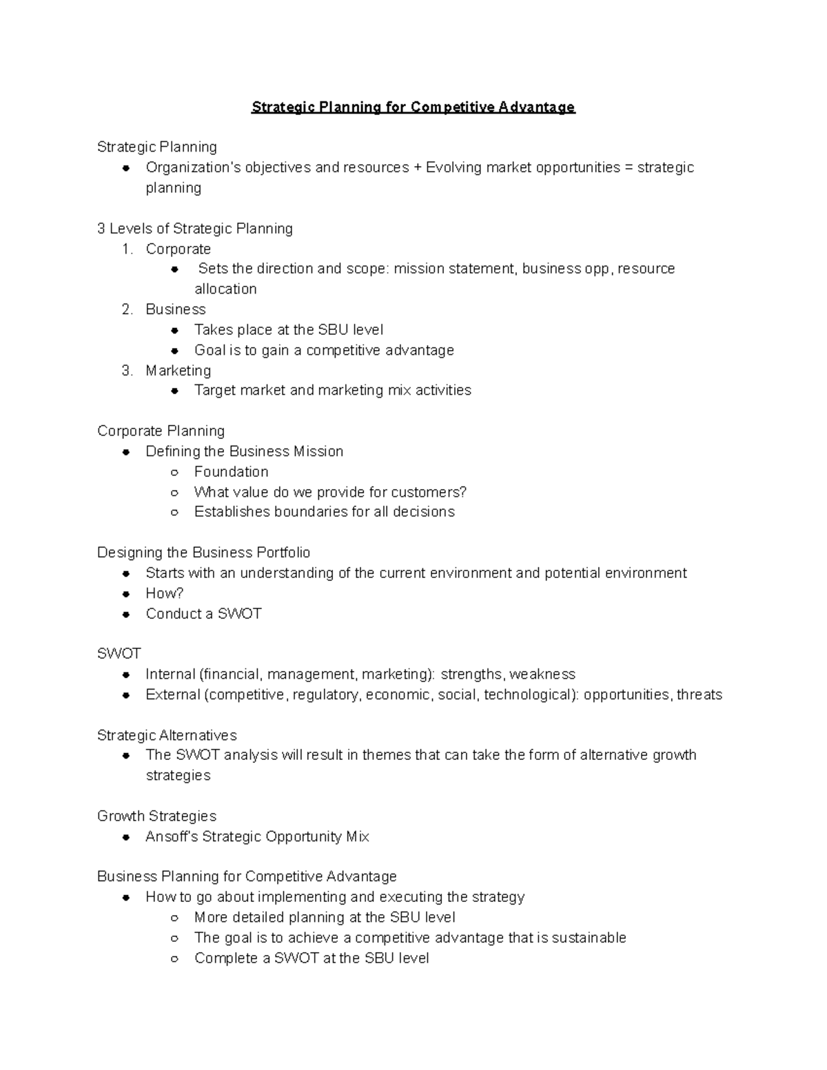 Chapter 3 - Notes - Strategic Planning for Competitive Advantage ...