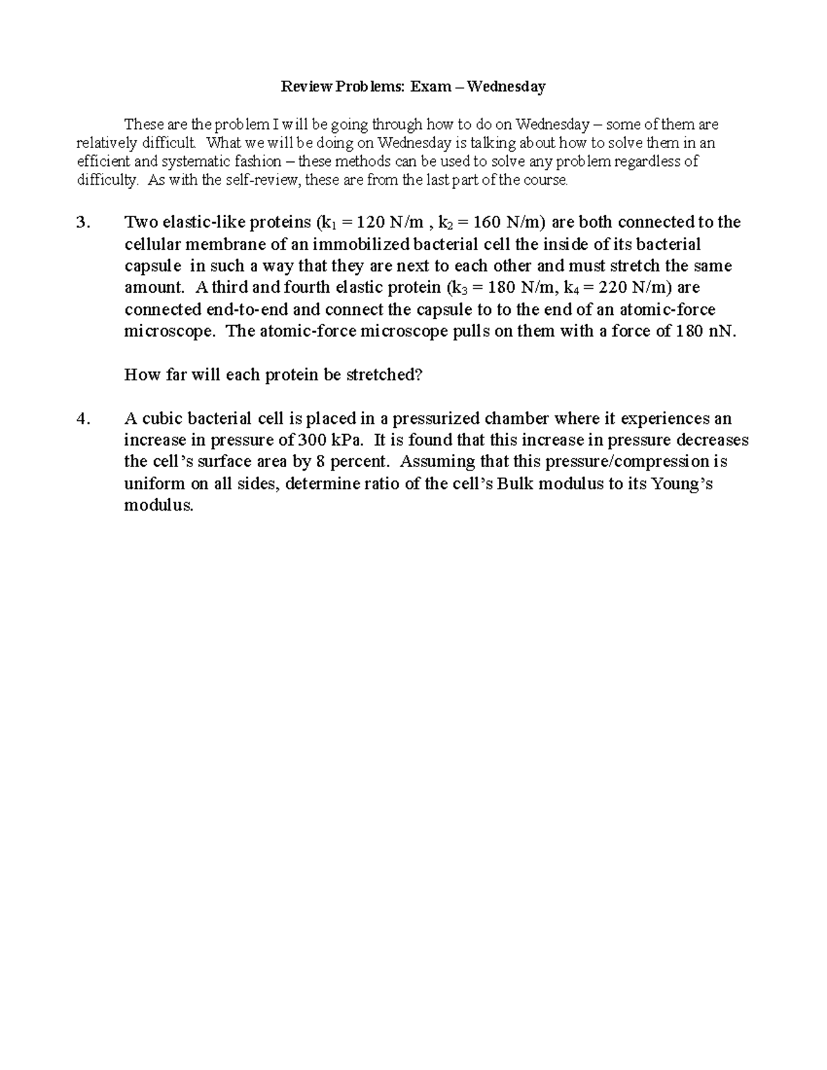 Exam-Review Problems 2 - Review Problems: Exam – Wednesday These are ...