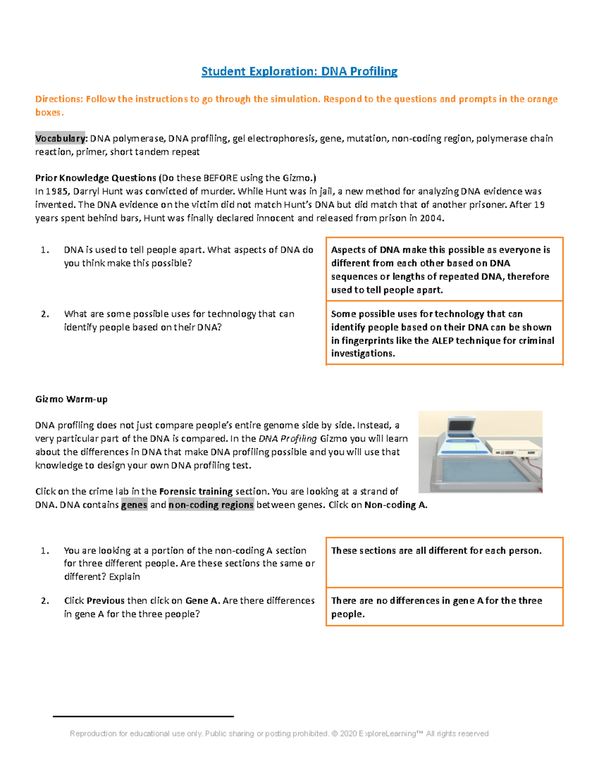 Gizmos - DNA Profiling - Student Exploration: DNA Profiling Directions ...