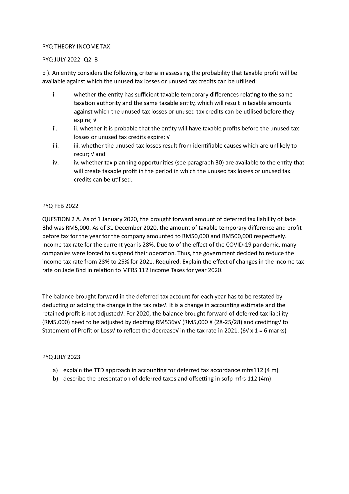 PYQ Theory Income TAX - PYQ THEORY INCOME TAX PYQ JULY 2022- Q2 B B ...